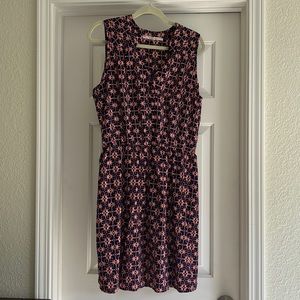 Sleeveless Navy Blue and Mauve Midi Dress